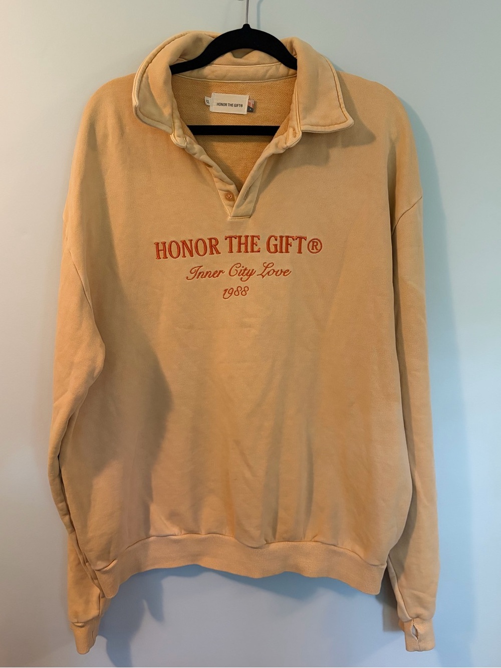 Honor The Gift Inner City Love Rugby Fleece Sweatshirt XL Melon Peach